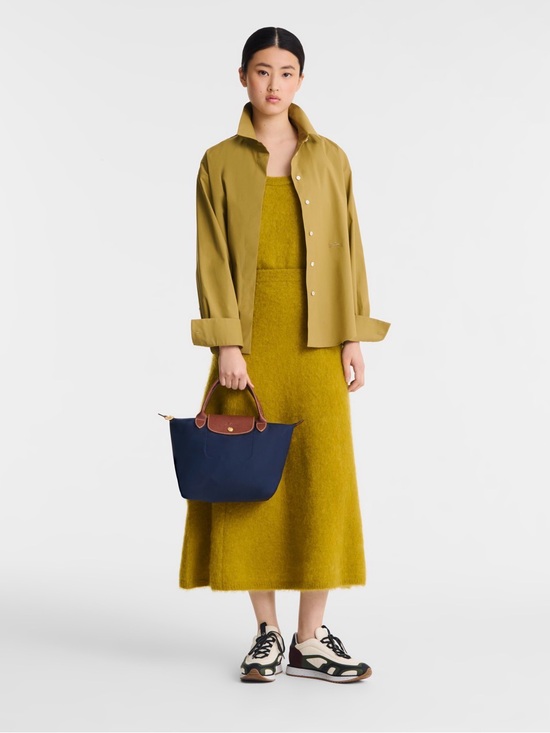 Longchamp Handbags - Longchamp Le Pliage Small Tote Navy Nylon Brown Leather – New w/ Minor Flaw